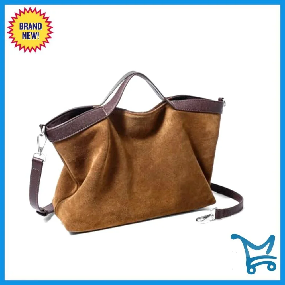 Suede Leather Shoulder Crossbody Bag Top Handle Purse - Picture 4 of 7